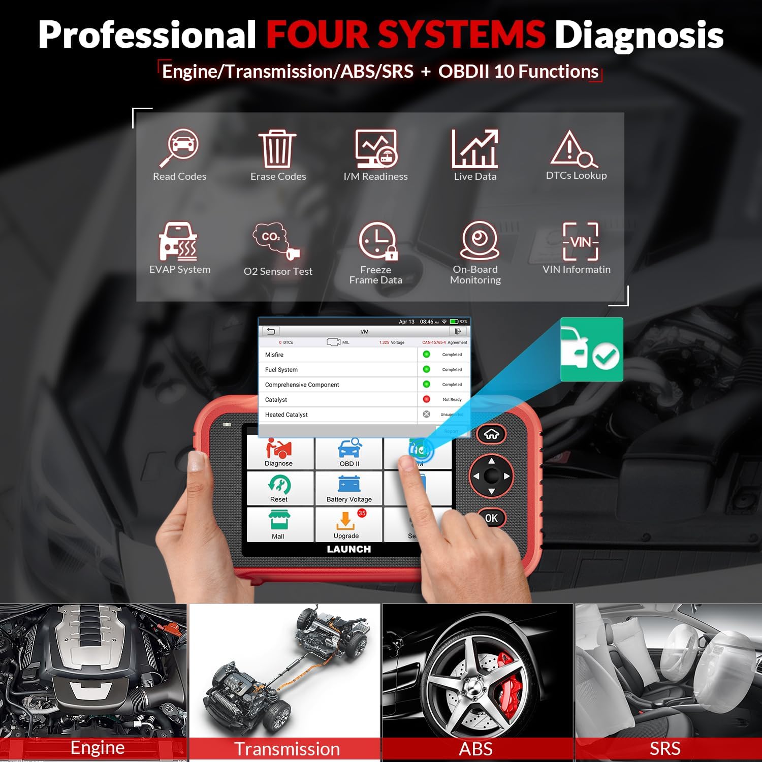 LAUNCH OBD2 Scanner CRP123i Elite Code Reader, 2024 Lifetime Free Update Car Diagnostic Tool for Multi Systems with Oil Reset, SAS Reset, Throttle Adaptation, FCA SGW, Battery Test, Auto VIN