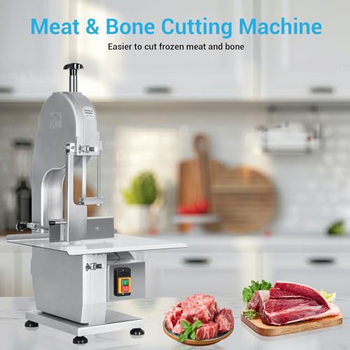 1500W Electric Meat Bone Saw Machine Commercial&Home Use Food Grade Cutter 0.6-5.9”Thickness, Butcher Band Saw Cutting Frozen Meat into Slice 20x15”Work Table for Chicken Fish Beef Bread