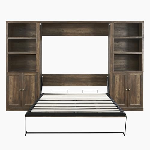 Queen Size Murphy Bed Wall Bed with a Storage Shelf, Space-Saving Wall Bed for Multipurpose Guest Room or Home Office - Gray
