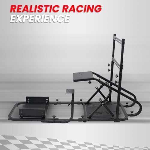Racing Simulator Cockpit with Monitor Mount and Strong Fiberglass and PVC Leather Bucket Seat, Racing Wheel Stand Compatible with Fanatec, Thrustmaster, Logitech, Moza Racing Games on PS5, PS4, Xbox and PC