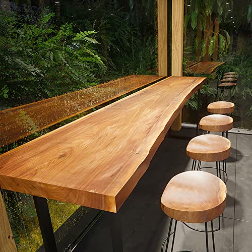 Industrial Bar Table,Solid Wood Bar Height Table Creative Live Edge Dining Table,Long Bar Table Rustic Tall Counter Height Table,Rectangular Narrow Bar Table(86.6" with 4 stools, Brown)