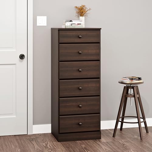 Prepac Sonoma 6 Drawer Dresser for Bedroom, Tall Chest of Drawers, Bedroom Furniture, Clothes Storage and Organizer, 19" D x 23.25" W x 52.75" H, Black