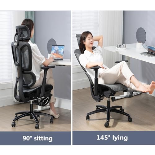Ergonomic Office Chair with Footrest Mesh Swivel Chair High Back Mesh Executive Chair with Lumbar Support 3D Armrest & Adjustable Headrest Computer Desk Chair for Conference Reception