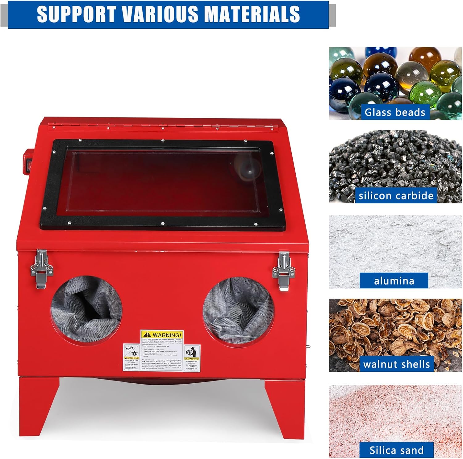 40 Gallon Portable Bench Top Sand Blasting Cabinet Blast Cabinet Air Sandblaster with Spray Gun Steel Air Compressor Delivery 60-125PSI/6-25CFM for Rust Removal, Stain, Paint