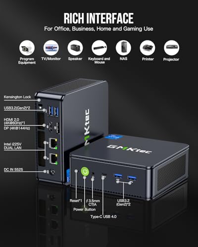 GMKtec Mini PC Windows 11 Pro Intel Core i7-1195G7 (Turbo 5.0 GHz) 32GB DDR4 1TB SSD Desktop Mini Computers WiFi 6, BT 5.2/ DP, HDMI/RJ45 2.5G/USB4.0