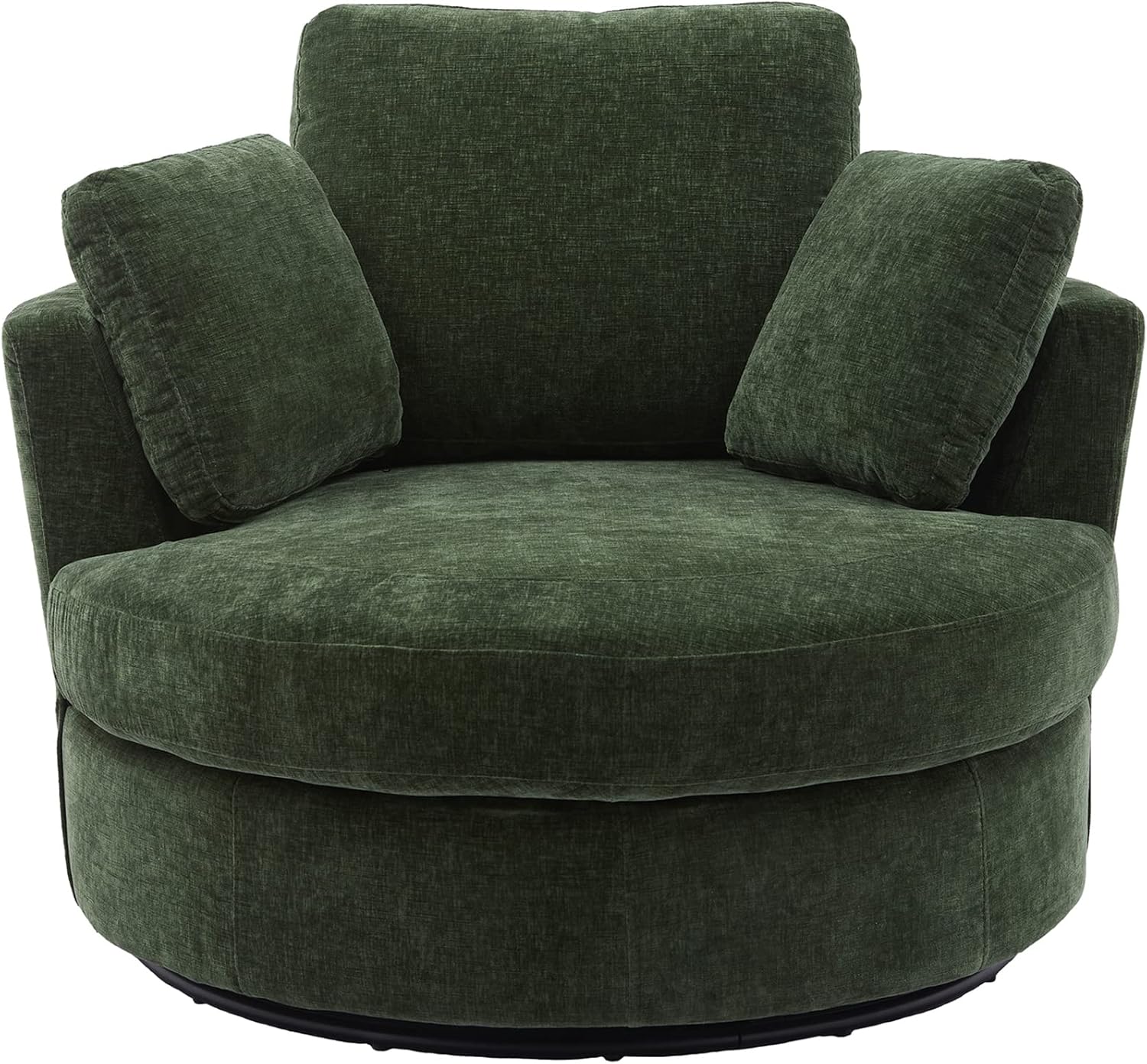 Oversized Swivel Chair Living Room Lounge, Modern Round Swivel Barrel Chair Bedrooms Club Chairs Boucle Upholstered Circle Big Accent Corner Chair with 3 Pillows(Green Chenille)