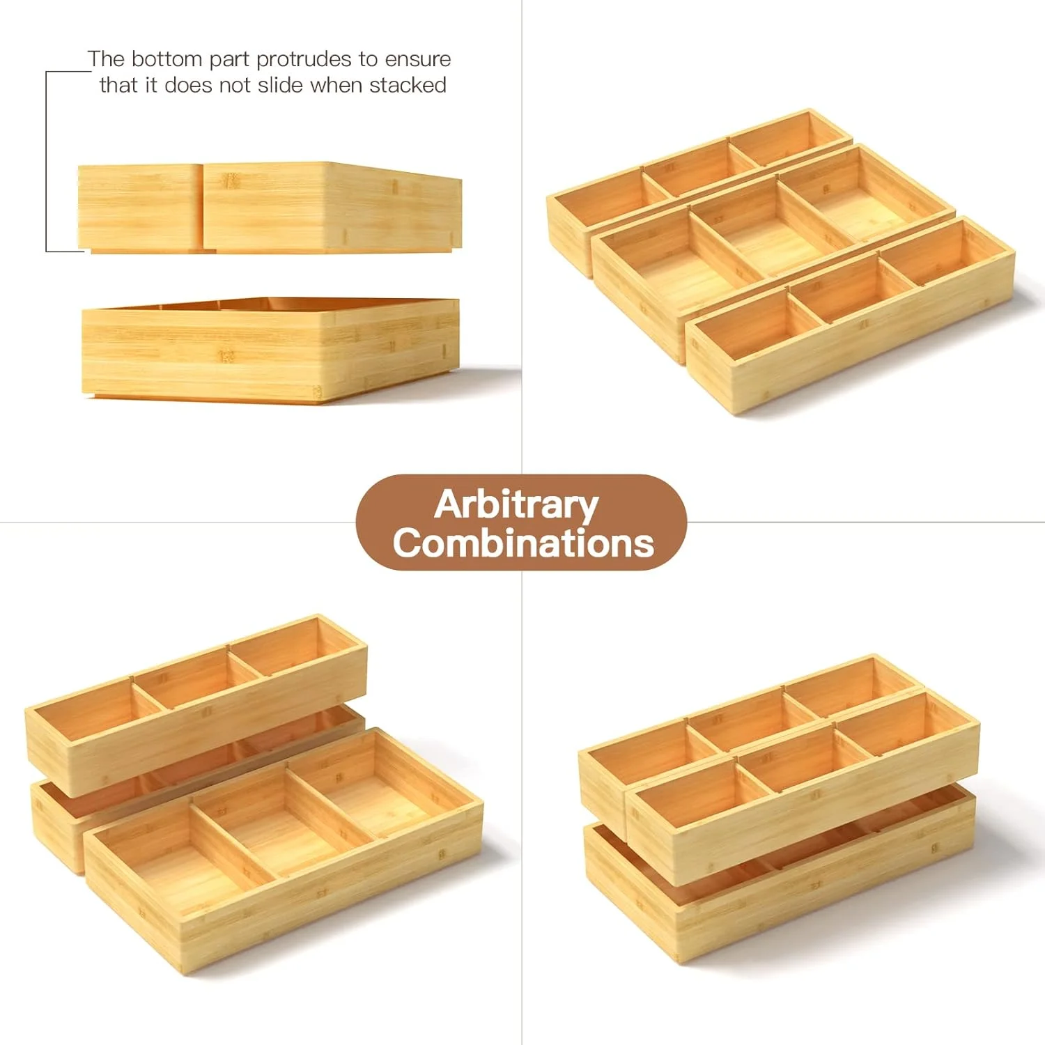 FDTBYHVYT Bamboo Drawer Organizer 12.5&amp;#39;&amp;#39; X 12.5&amp;#39;&amp;#39; X 2&amp;#39;&amp;#39;  Adjustable 3 Individual Junk Drawer organizer for Bathroom and Kitchen  Wood Drawer Tea Organier Boxes for