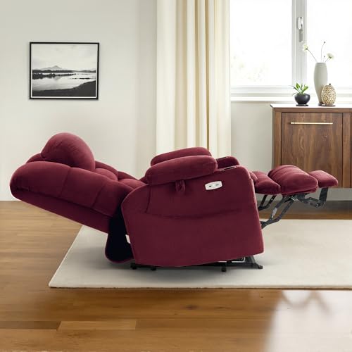 MCombo Large Triple Motor Power Lift Recliner Chair with Massage and Dual Heating, Adjustable Headrest for Tall Elderly People, Fabric 7634 (Grey, Large)