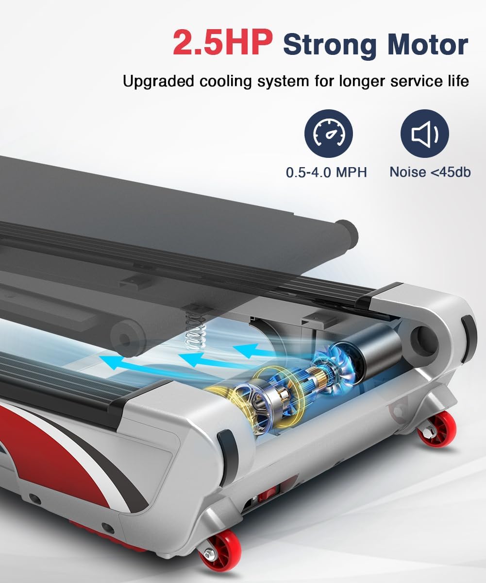 Redliro Walking Pad Treadmill with 6% Incline, Under Desk Treadmill 350+ lb Capacity Portable for Home & Office, Compact Mini Jogging Machine for Small Space Installation-Free with Remote Control