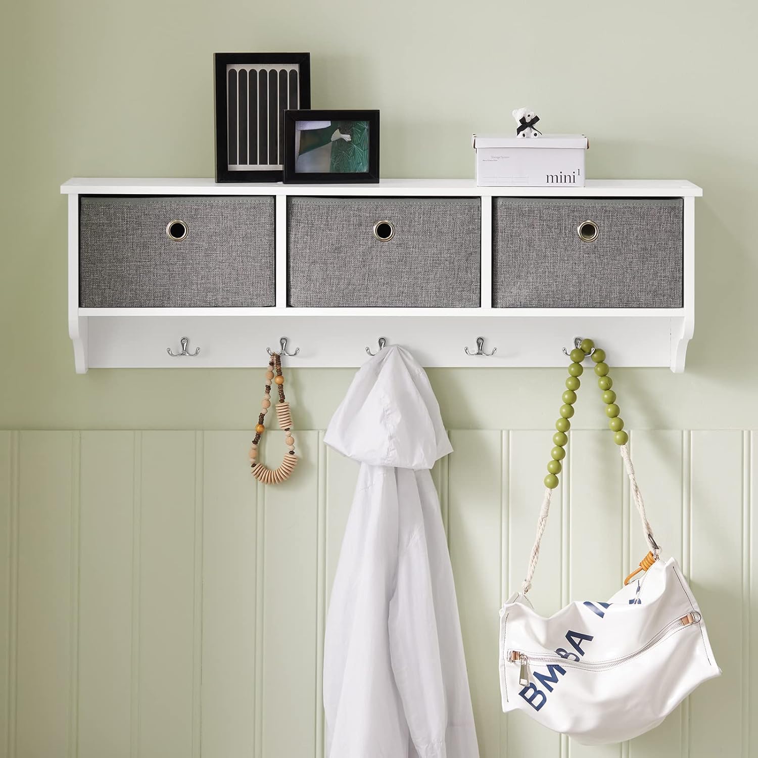 Haotian Shoe Bench and Wall Coat Hooks with Shelf Combo FSR67-HG+FRG282-W