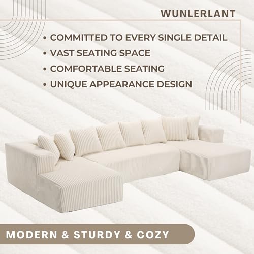 130" Modular Sectional Sofa,U-Shaped Sectional Couches for Living Room,4-Seater Corduroy Upholstered Cloud Couches with 8 Pillows and Deep Seats,Free Combination (Beige)