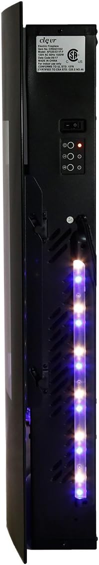 Clevr 32" Vertical Wall Mounted Electric Fireplace Heater, with Adjustable Flame and Back Light Colors, Modern Black Electric Heater with Decorative Crystals, with Remote Control, 750-1500W