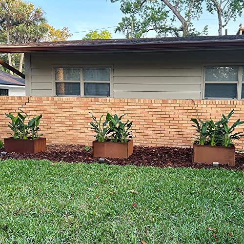 Corten Steel Planter Box Outdoor Planter Metal Square Large Steel Flower Pot Rustic Cube Patina Tall Plant 20 Inch Durable Antique for Commercial Residential Patio Deck Yard Garden