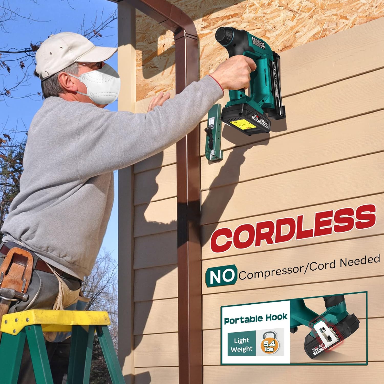 NEU MASTER Cordless Nail Gun Battery Powered, Battery Brad Nailer/Staple Gun NTC0023 20V Max. Battery and Charger Included for Upholstery, Woodworking and Carpentry