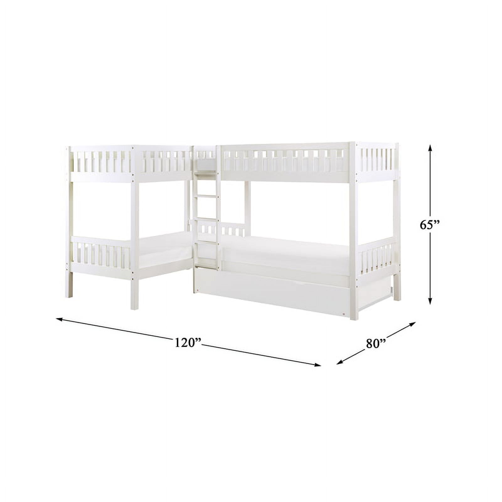 Lexicon Galen Transitional Wood Corner Bunk Bed with Twin Trundle in White