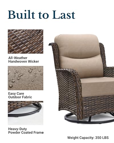 Luxury Patio Furniture Set with 6-inch Thick Cushion, Outdoor Couch and High Back Swivel Rocker Patio Chairs, 7PCS Wicker Conversation Set for Deck, Yard, and Poolside in Blue (V2)