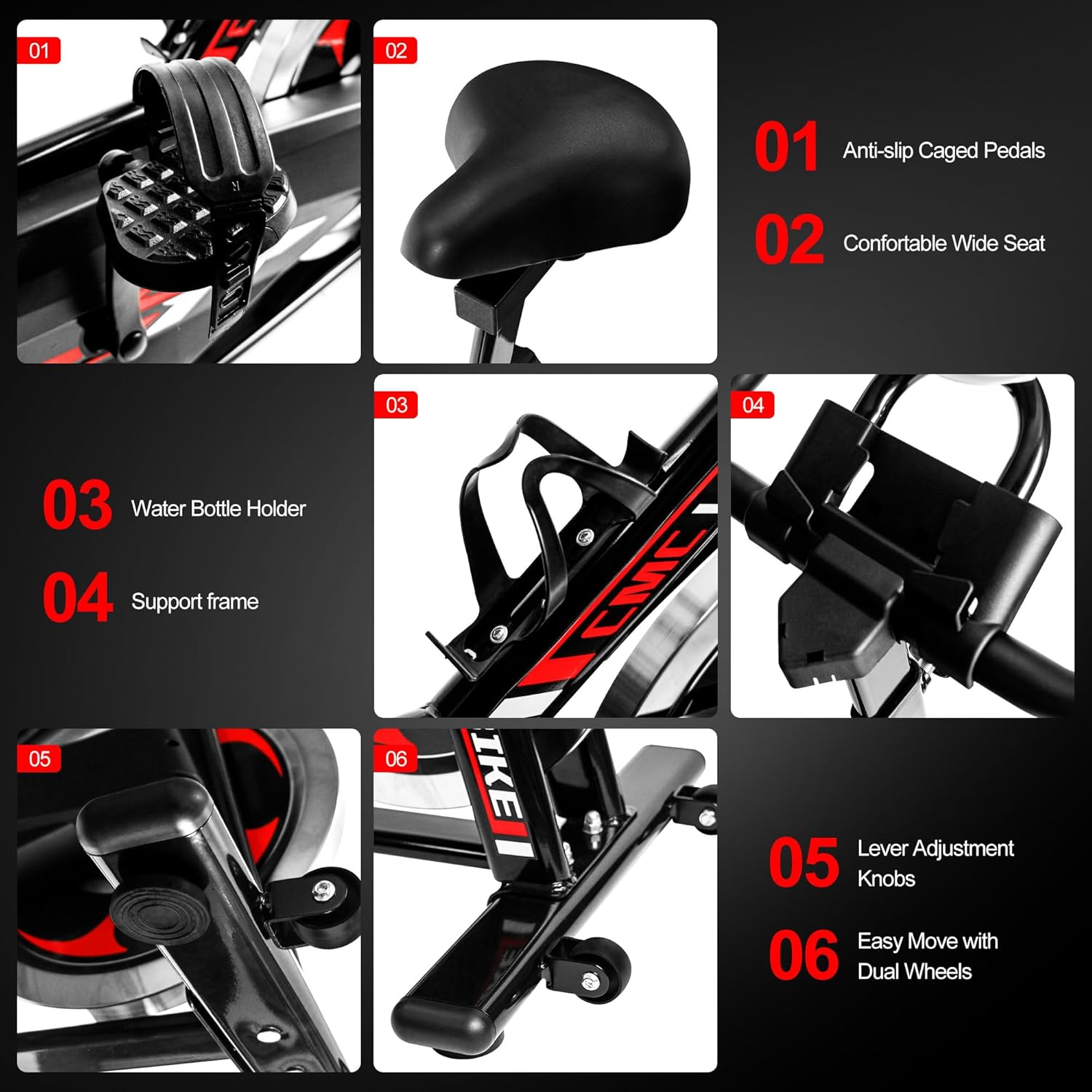 Spin Bike, Brake Pad Stationary Bike for Home, Indoor Cycling Bike with Heavy Flywheel, Comfortable Seat Cushion，Exercise Bike
