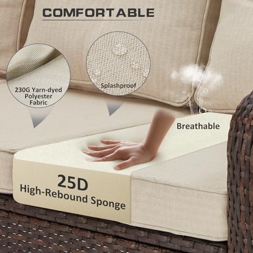 6 Pieces 360° Swivel Rocking Chairs Patio Furniture Set Wicker Outdoor Conversations Sets with Table and Ottomans for Beckyard Garden (Beige)