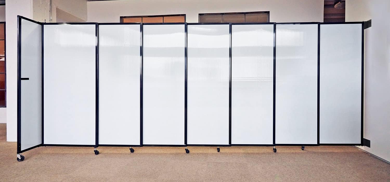 Wall-Mounted Sliding StraightWall Room Divider | Adjustable Widths | Locking Wheels | Room Separator | Up to 19'9" Wide x 6'10" Tall Sand Fabric Panels