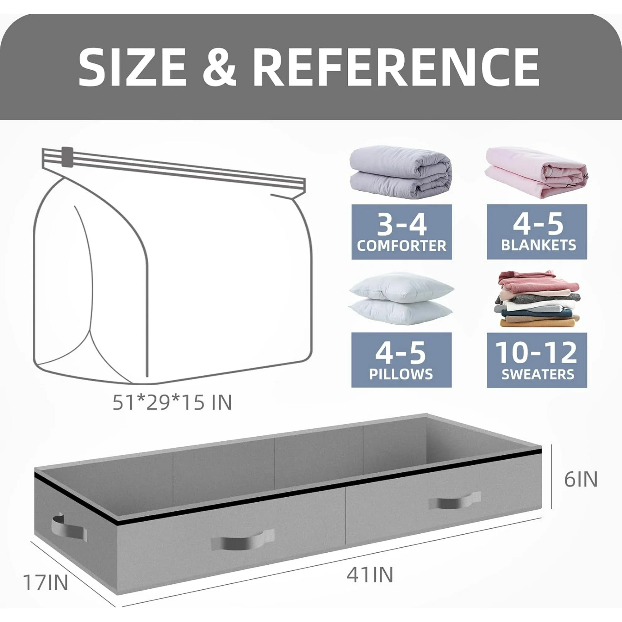 Under Bed Vacuum Storage Bags for Comforters and Blankets, Save 80% Space, Large Capacity Foldable Under Bed Storage Box for Quilts Pillow Blankets Linen, 41 x 17.7 x 6, Jumbo Vacuum Seal