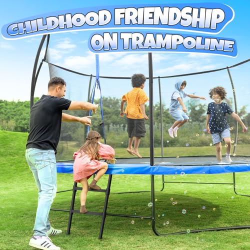 BCAN 8FT 10FT 12FT 14FT 15FT 16FT Recreational Trampoline with Enclosure for Kids Adults, ASTM Approved, Outdoor Trampolines with Ladder for Kids