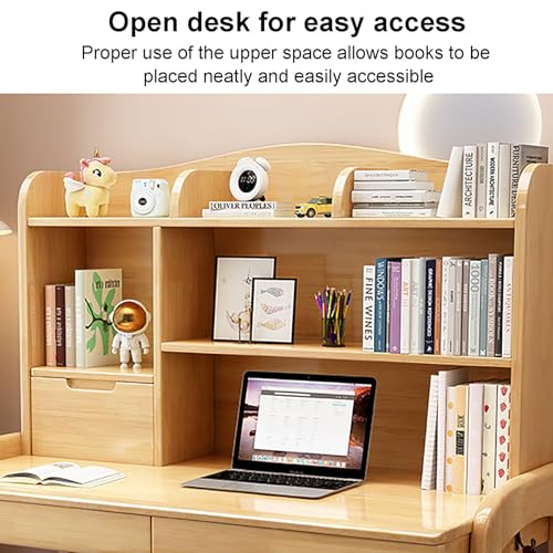 Solid Wood Writing Desk with Drawers and Shelf,Home Office Computer Desk with Hutch,Height Adjustable Student's Study Desk Workstation for Small Spaces(120x60x138cm(47x24x54in), White)