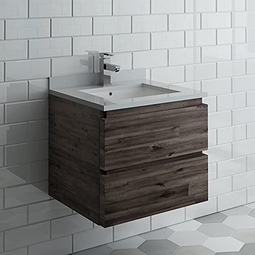 Fresca Formosa 24 Inch Wall Hung Modern Bathroom Vanity - Quartz Countertop & Ceramic Sink Included - Faucet Not Included