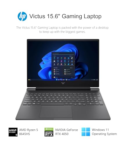 HP Victus Gaming Laptop, 15.6 inches 144Hz FHD(1920 x 1080) Anti-Glare Display, AMD Ryzen 5-8645HS, 16GB RAM, 1TB SSD, NVIDIA GeForce RTX 4050, Backlit Keyboard, Win11, Mica Silver (2024)