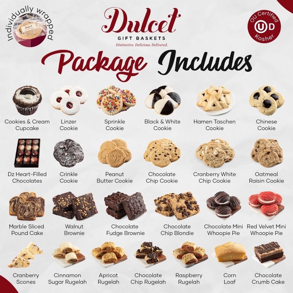 Dulcet 4-Tier Chocolate Gift Basket – Gourmet Tower for Christmas, Valentine’s Day, Get Well Soon – Deluxe Snack Tower with Cookies, Candies, Pies