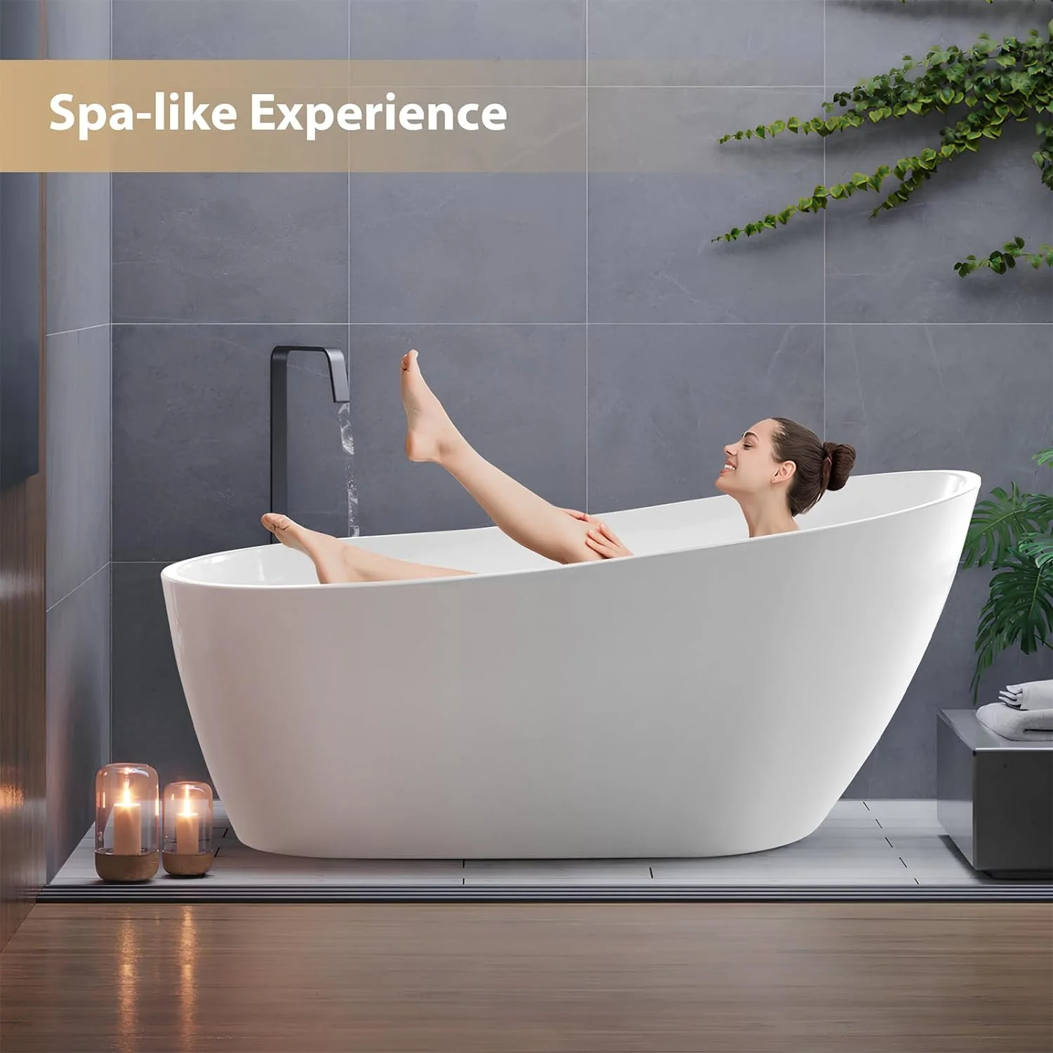 Vanity Art 55'' x 28'' Freestanding Bathtub Acrylic Soaking
