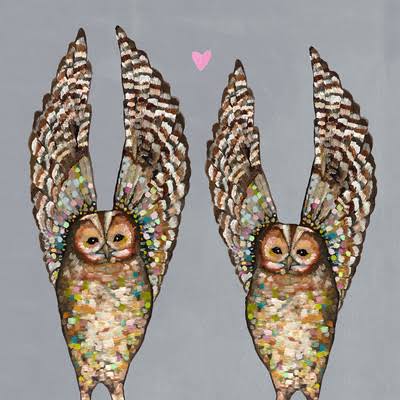 GreenBox Art &Owl Love& by Eli Halpin Print of Painting on Canvas in Gray