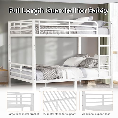 Twin XL Over Twin XL Bunk Bed, Metal Bunk Bed Frame Heavy Duty Bunk Beds Loft Bed Frame with Ladder and Guardrail Metal Slats No Box Spring Required for Adults Teens, Black