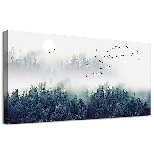 Landscape painting wall decor Canvas Wall Art for Living Room - Misty Forests of Evergreen Coniferous Trees in an Ethereal Landscape - Modern Home Decor Framed Ready to Hang bedroom decoration