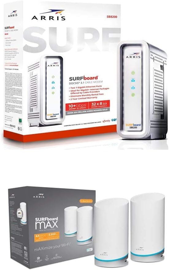 ARRIS SURFboard SB8200 DOCSIS 3.1 Gigabit Cable Modem | Approved for Cox, Xfinity, Spectrum & others | White , Max Internet Speed Plan 1000 Mbps