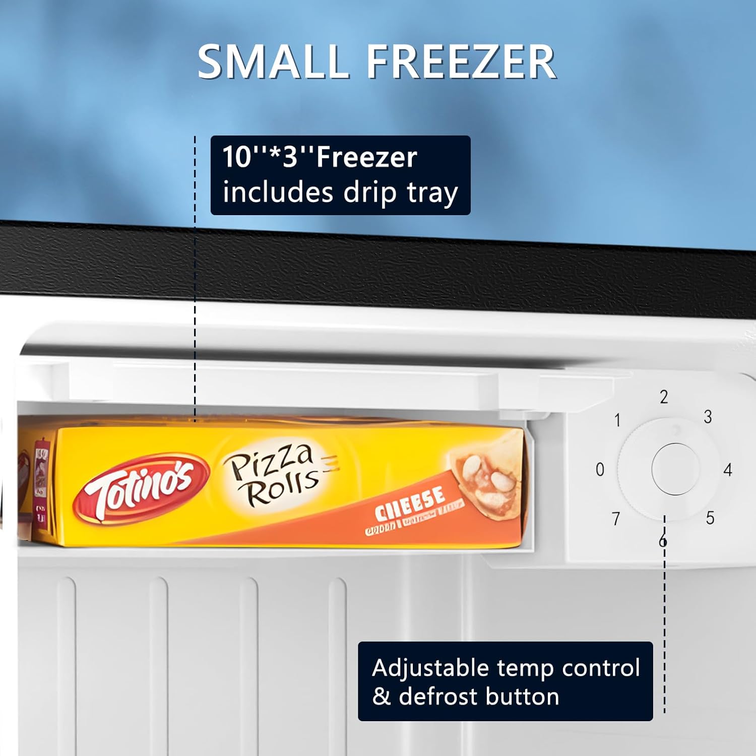 Antarctic Star Mini Fridge with Freezer, 1.4 Cu. Ft Compact Refrigerator, Dorm Fridge, Single Reversible Door, Removable Glass Shelf, Defrost Button, for Bedroom, Office, Black