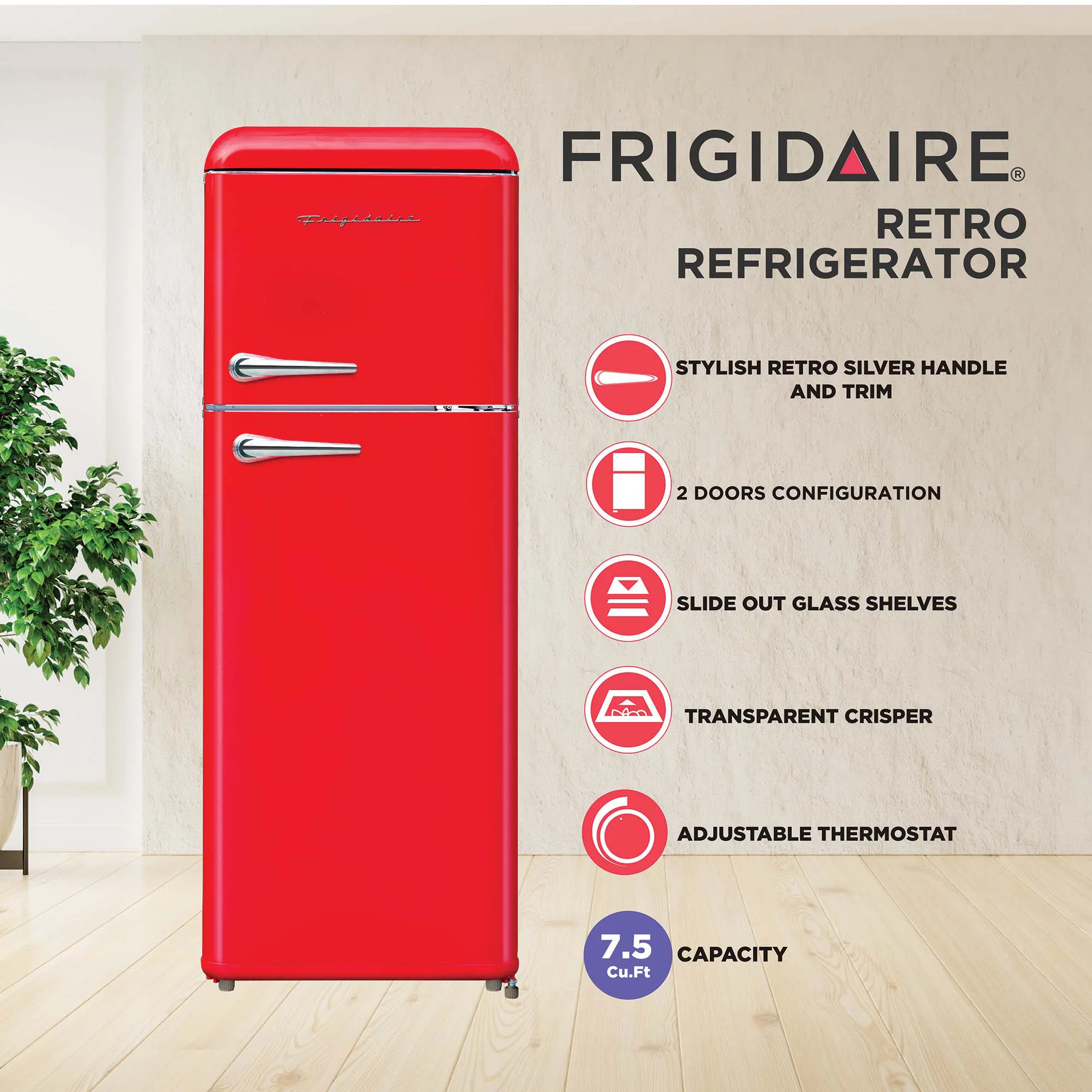 Frigidaire 7.5 Cu. Ft. Top Freezer Refrigerator in RED, Rounded Corners - RETRO, EFR756