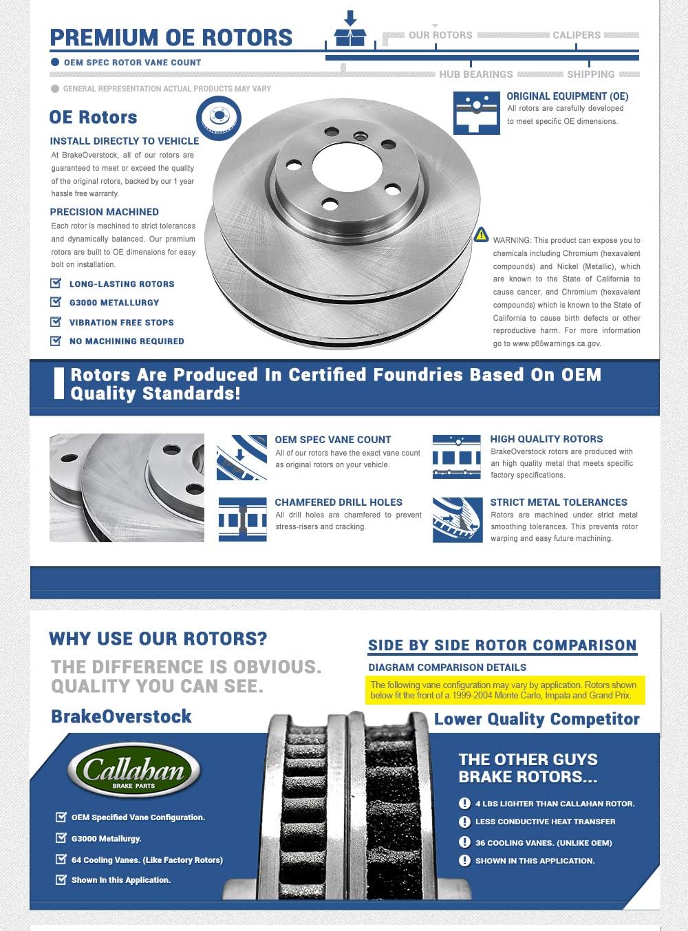 Callahan CRK12449 FRONT 331mm Premium OE 8 Lug [2] Brake Rotors + Ceramic Brake Pads + Clips [fit Ford Excursion F-250 F-350 4WD]