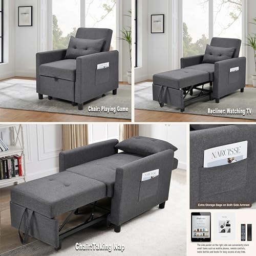 Sofa Bed Sleeper Sofa Couch with Pullout Bed 3-in-1 Sofa Bed Chair Convertible Sleeper Chair Bed Adjust Backrest Into a Sofa Foldable Bed Modern Chair Bed Sleeper for Adults, Deep Blue