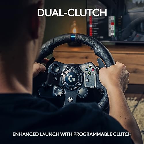 Logitech G923 Racing Wheel and Pedals, TRUEFORCE up to 1000 Hz Force Feedback, Gaming Steering Wheel PS5, PS4, PC, Mac, Genuine Leather- Black