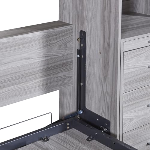 Solid Wood Full Size Murphy Bed Wall Bed with Shelves, Modern Murphy Bed Chest Cabinet Bed Closet Bed Platform Bed for Guest Room Home Office, Space-Saving Design (Grey-FL4)