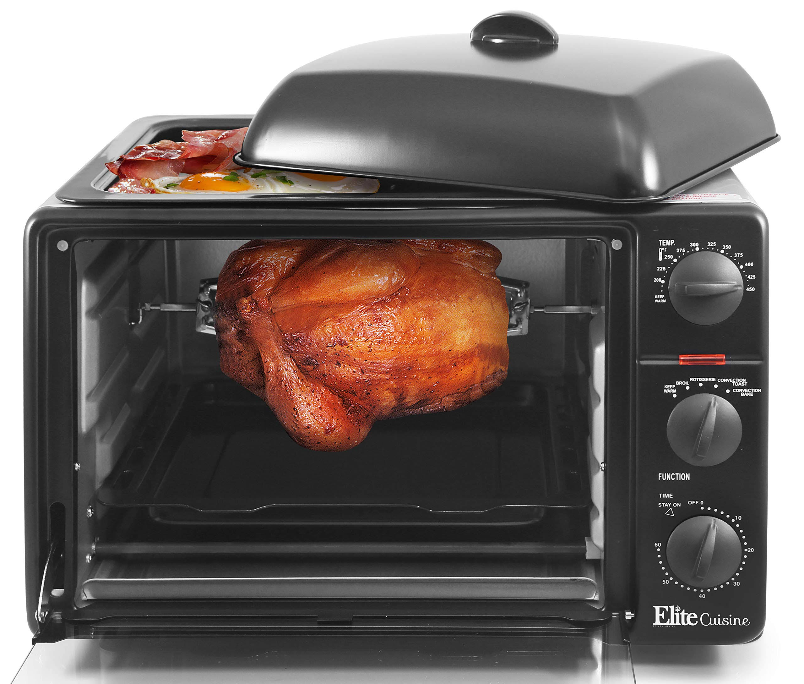 Elite Countertop Toaster Oven with Top Grill u0026 Griddle Rotisserie, Black