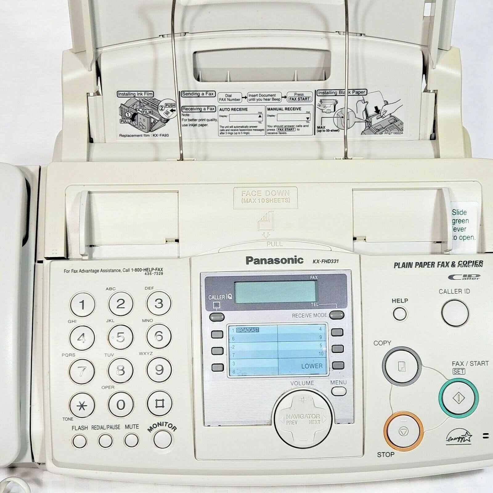 Panasonic KX-FHD331 Fax Copy Machine Copier Plain Paper Caller ID - Black