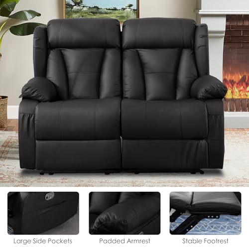 58.3" RV Loveseat Recliner Sofa - Home Theater Seating with Side Pockets for Living Room, Manual Double RV Recliners for Travel Trailers (Brown, Loveseat)
