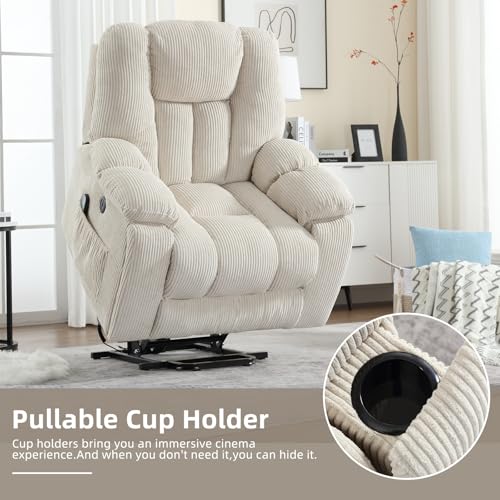 CANMOV Large Power Lift Recliner Chair with Massage, Heat, and USB for Elderly, Overstuffed Wide Recliners, Heavy Duty and Safety Motion Reclining Mechanism, Gray