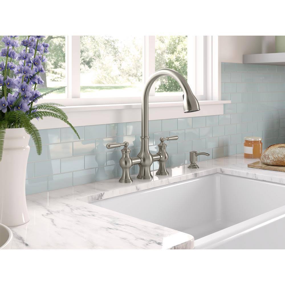 Kohler Capilano 2-Handle Bridge Farmhouse Pull-Down Kitchen Faucet with Soap Dispenser