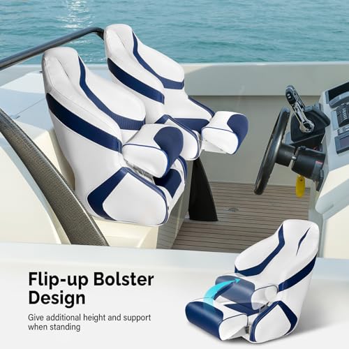 PEXMOR Premium Sport Flip Up Boat Seat Captain Bucket Seat with Boat Seat Cover, Waterproof Boat Captain Chair Aluminum Hinges Stainless Steel Screws Included Captain