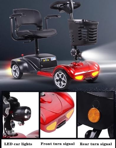 4 Wheel Mobility Scooter, Electric Power Mobile Wheelchair for Seniors Adult with Lights- Collapsible and Compact Duty Travel Scooter w/Basket Extended Battery Light(Red)