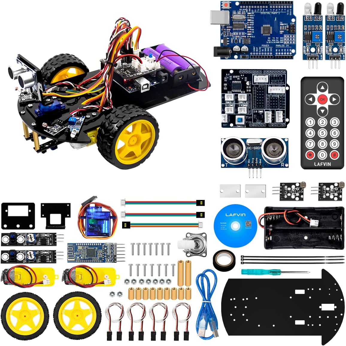 LAFVIN Smart Robot Car 2WD Chassis Kit V2 Ultrasonic Module,Line Tracking Module,IR Remote Control Compatible with Arduino IDE