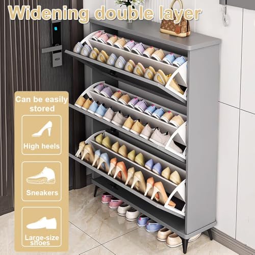 Shoe Cabinet with 3 Flip Drawers, Slim Shoe Storage Cabinet, Free Standing Hidden Narrow Shoe Rack Shoe Organizer for Entryway/Hallway/Closet(Gray,70 * 18 * 118cm)