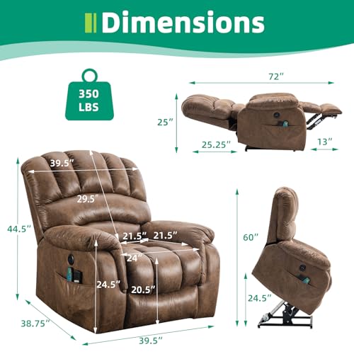 VIVIJASON Large Dual OKIN Motor Lay Flat Sleeper Lift Recliner Chair with Heat & Massage for Elderly, Infinite Position Electric Power Recliner with 2 Remote Controls, Side Pockets & USB Ports, Sand